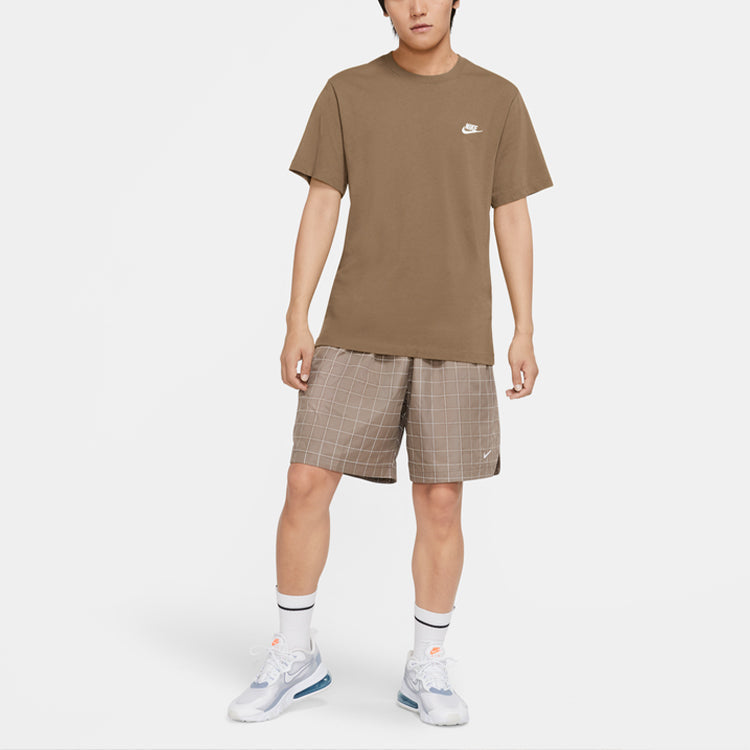 Men's Nike Embroidered Small Round Neck Short Sleeve Brown T-Shirt AR4999-258