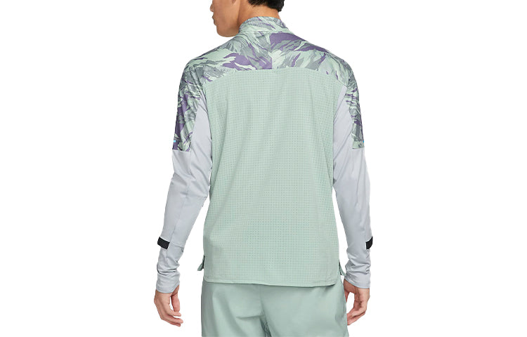 Men's Nike Dri-FIT 1/2 Zip Trail Running Gym Half Zipper Colorblock Long Sleeves Gray Sage Blue T-Shirt DM4650-013