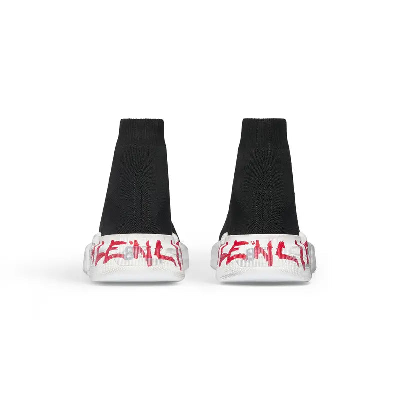 Balenciaga Speed 2.0 Sneakers 'Black Knit with Red Graffiti' 617239W2DD41096