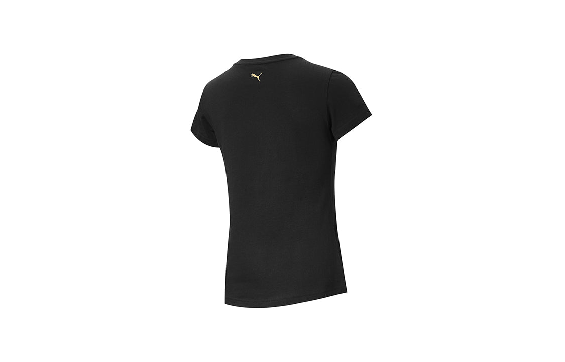 (WMNS) PUMA Bronzing Alphabet Logo Printing Round Neck Short Sleeve Black 583868-51
