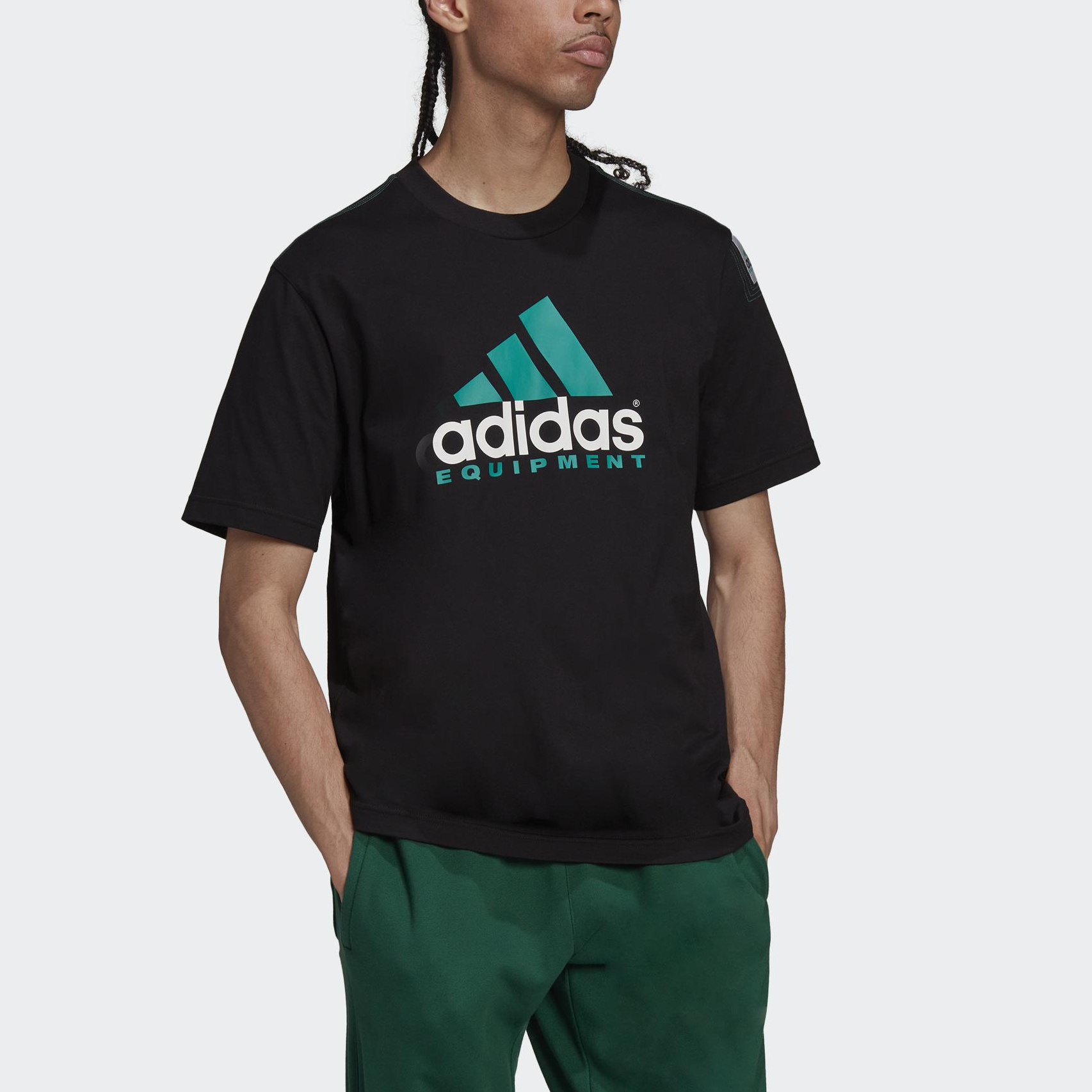Men's adidas Large Logo Alphabet Printing Round Neck Short Sleeve Black T-Shirt HG8099