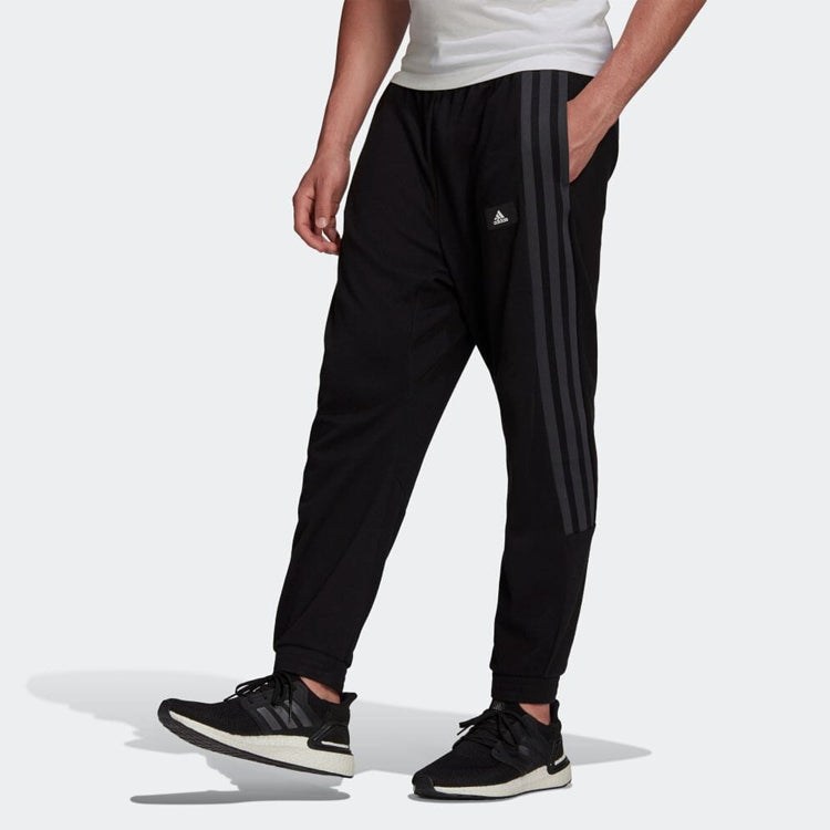 Men's adidas Fi Trvl 3-Stripes Sweatpants Casual Breathable Stripe Sports Pants/Trousers/Joggers Japanese Version Black HE2265