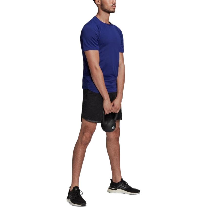 Men's adidas Logo Printing Round Neck Sports Gym Short Sleeve Blue T-Shirt HC4246