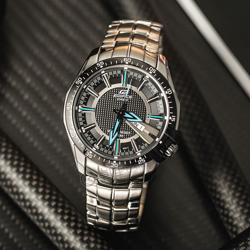 CASIO EDIFICE Stainless Steel Strap Black Watch Dial Mens Black Analog EF-130D-1A2