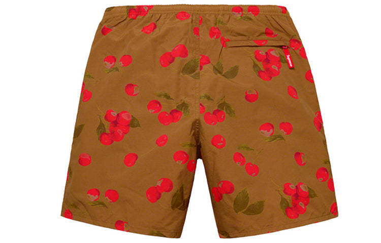 Supreme SS19 Nylon Water Short Cherry Printing Casual Shorts Unisex Khaki SUP-SS19-10456