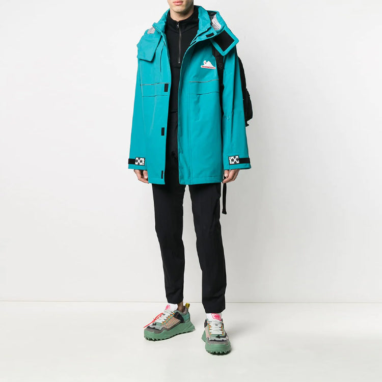 Men's Off-White Functional Material Detachable Windproof Jacket Loose Fit Lake Blue OMKI005R20G390043991