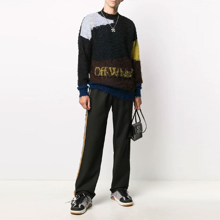 Men's Off-White Logo Side Stripe Sports Pants/Trousers/Joggers Loose Fit Black OMCA151F20FAB0011001