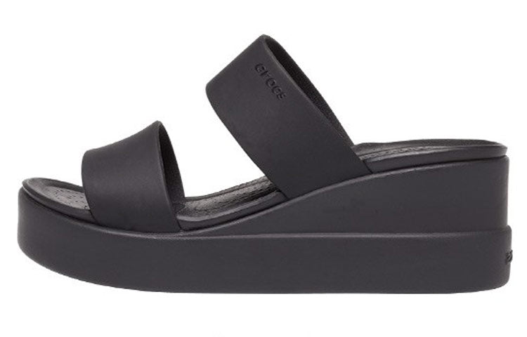 (WMNS) Crocs Brooklyn Double Strap Round Toe Mid Wedges Slides 'Black' 206219-060