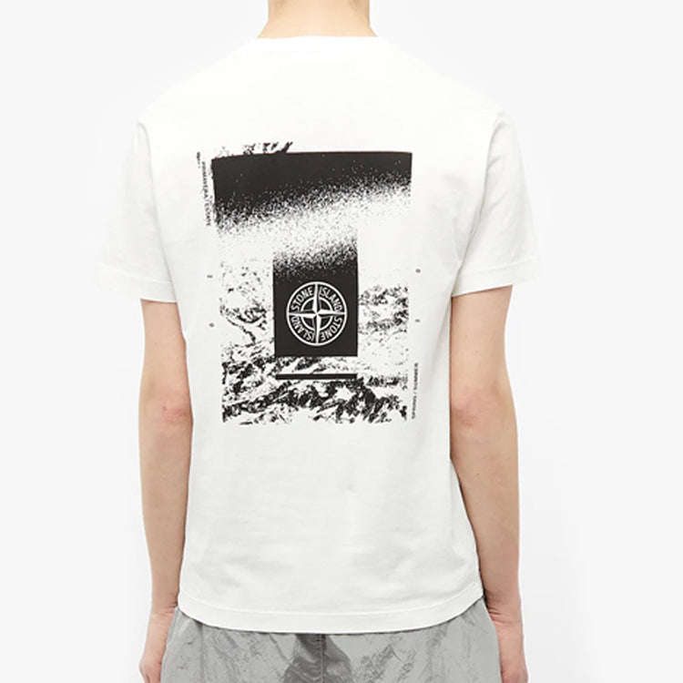 STONE ISLAND Chest Logo Back Print Tee Pattern Short Sleeve Unisex White 72152NS84-V0093