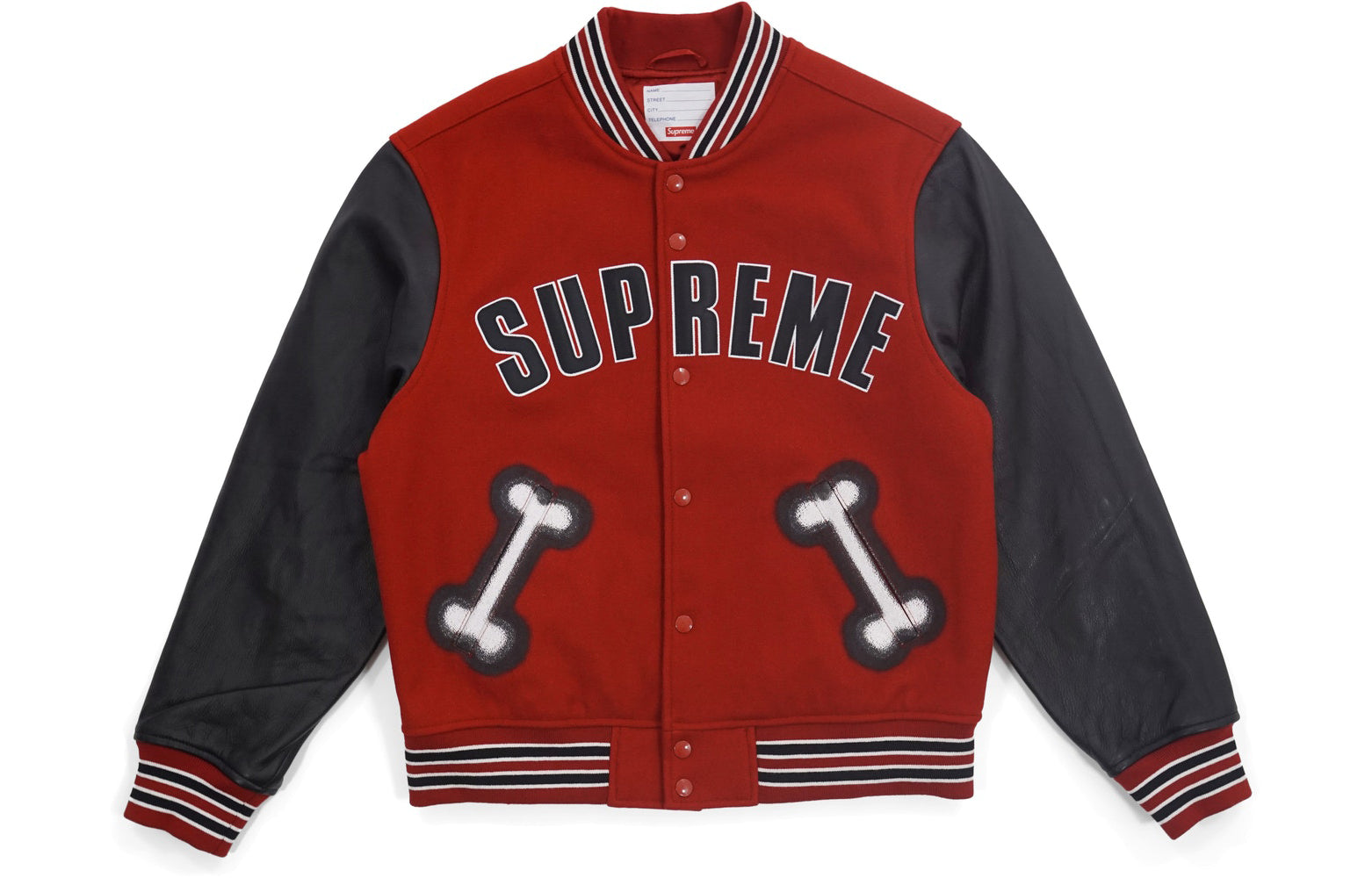 Supreme FW18 Bone Varsity Jacket Red Sleeve baseball uniform Unisex SUP-FW18-493