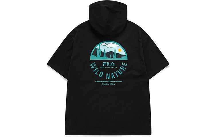 FILA FUSION Casual Sports Loose hooded Short Sleeve Black T11M123501F-BK