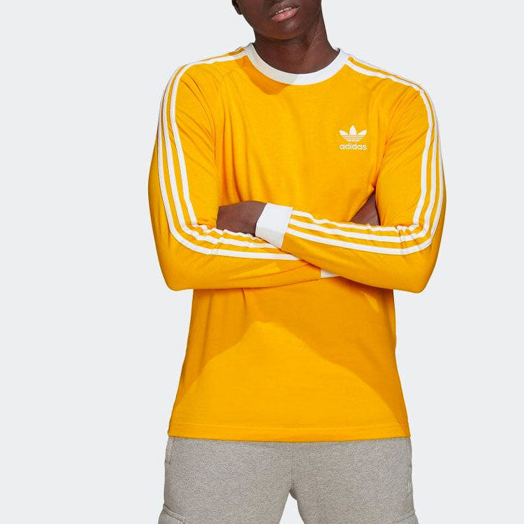 Men's adidas originals Stripe Round Neck Long Sleeves Japanese Version Yellow T-Shirt HK7287