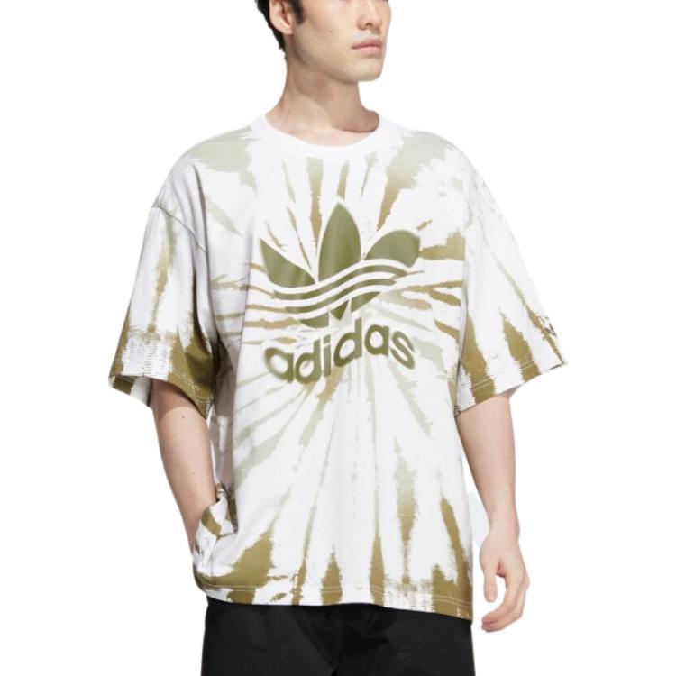 Men's adidas Tie Dye Printing Large Logo Round Neck Pullover Short Sleeve Green T-Shirt HS1941