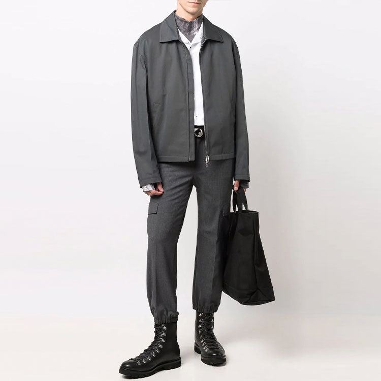 Men's Off-White Zipper Shirt Jacket Loose Fit Dark Grey OMEA296F21FAB0010700