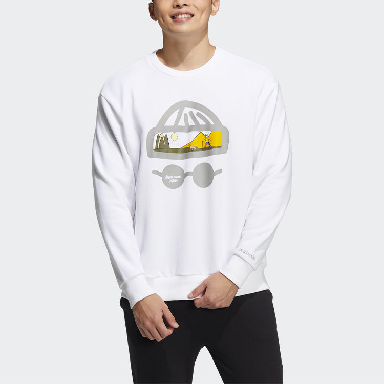 Men's adidas neo Funny Printing Round Neck Sports Pullover White HG6593