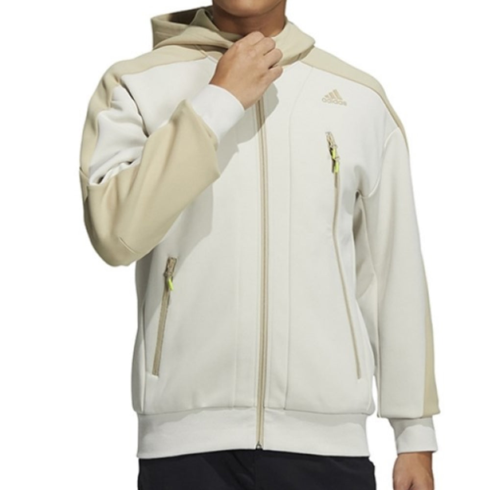adidas Training logo Sports Contrasting Colors Hooded Jacket Creamy White H39238