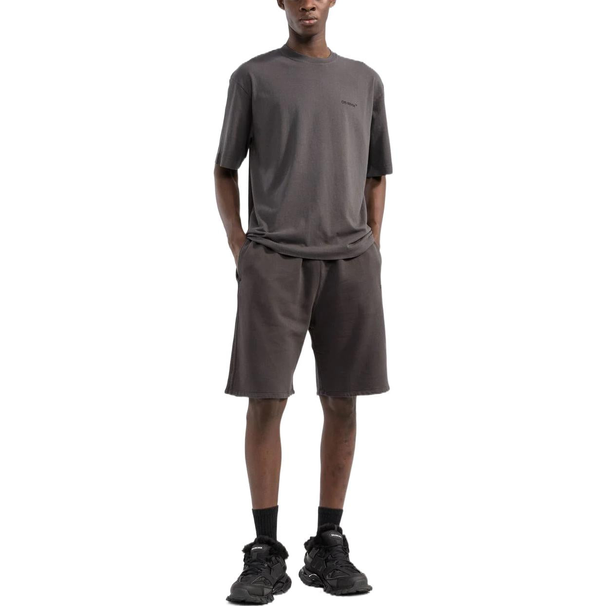 Men's Off-White Logo Printing Pattern Elastic Waistband Straight Shorts Brown OMCI013S22FLE00310101010