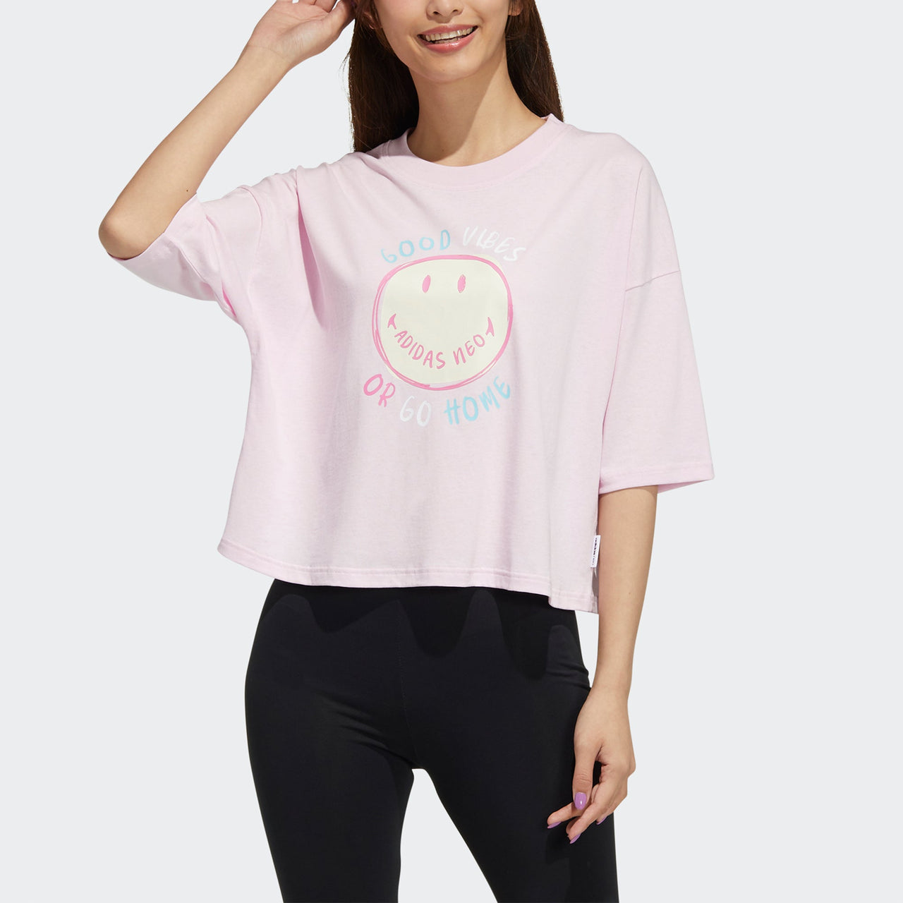 (WMNS) adidas neo Csmy Tee1 Casual Sports Smiling Face Printing Short Sleeve Pink Red H61981