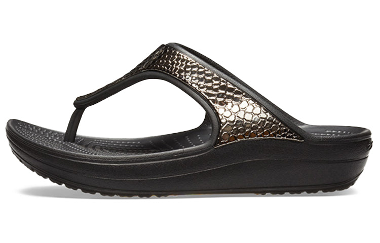 (WMNS) Crocs Thick Sole Black Copper Flip-Flops 205604-0FG