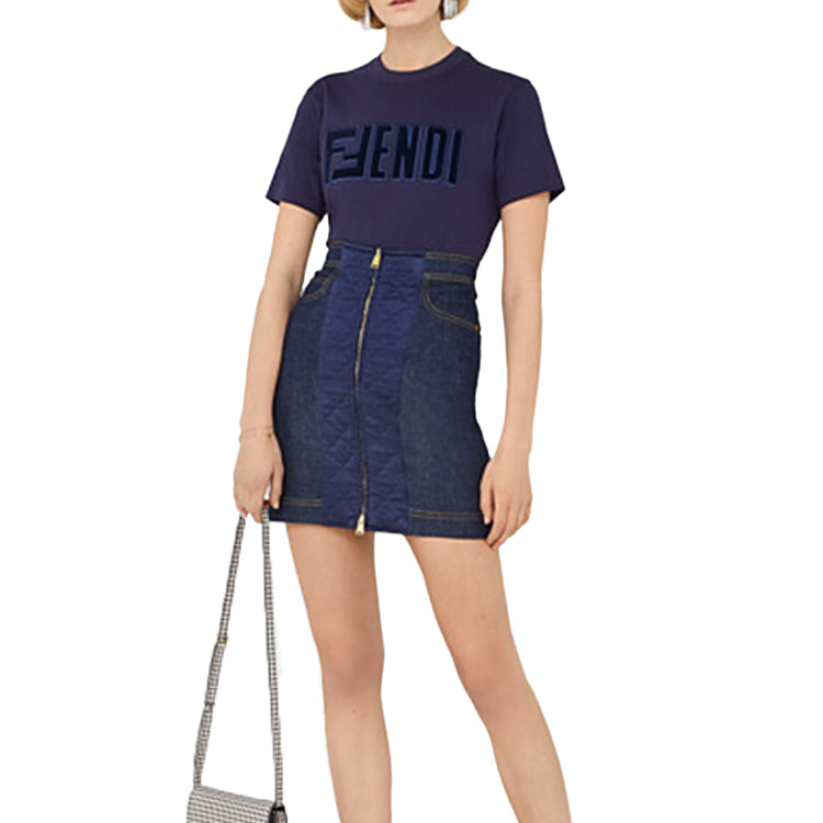 FENDI Alphabet Logo Short Sleeve Blue FS7254AD8ZF1BGW