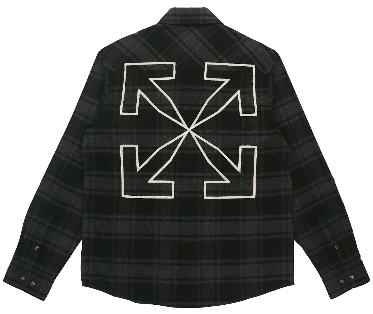 Men's Off-White Logo Plaid Flannel Long Sleeves Loose Fit Gray Shirt OMGA133C99FAB0010701