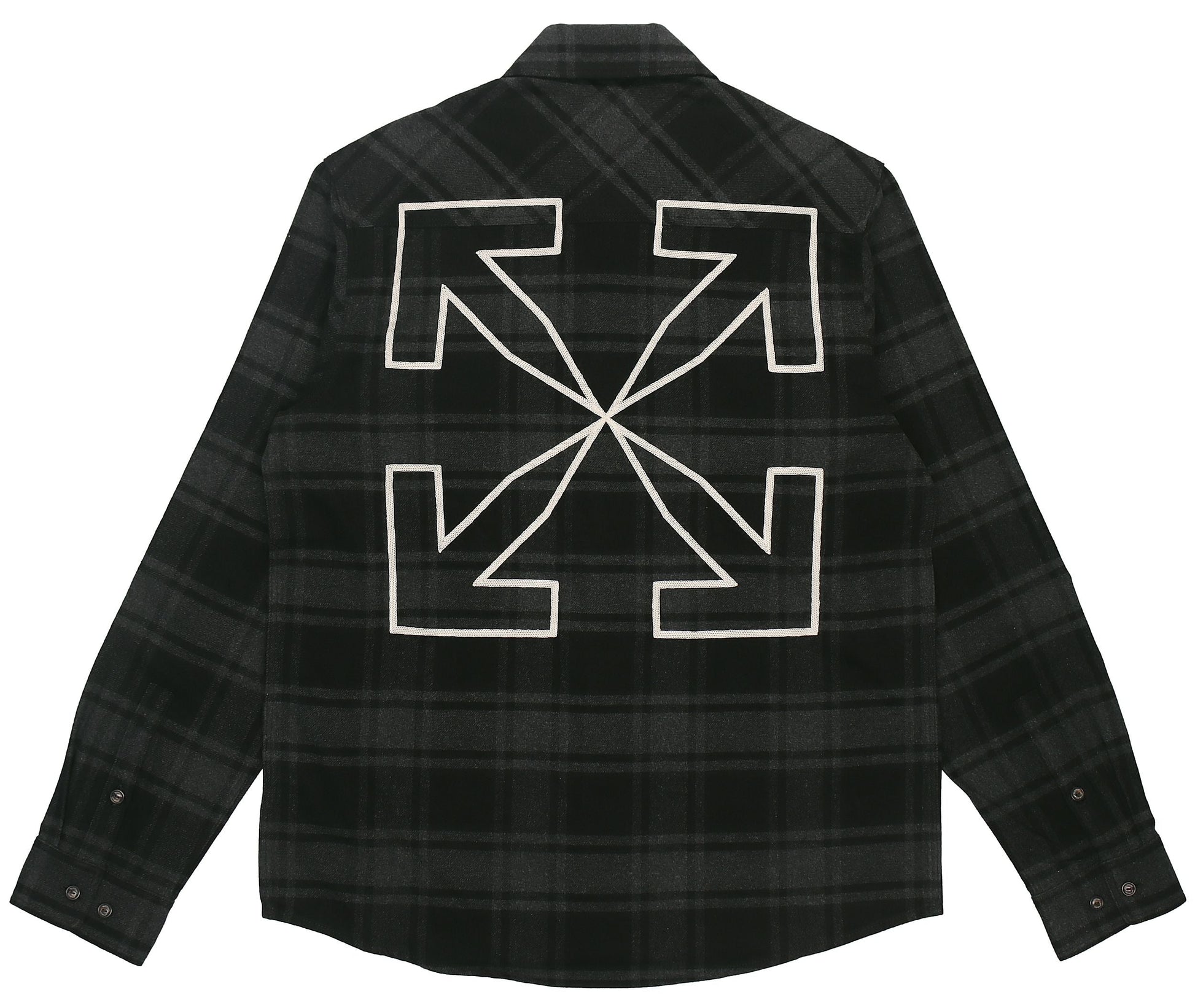 Men's Off-White Logo Plaid Flannel Long Sleeves Loose Fit Gray Shirt OMGA133C99FAB0010701