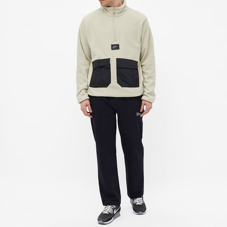 Men's Nike Sportswear Therma-FIT Logo Label Suede Half Zipper Colorblock Stand Collar Jacket Beige DO2638-145