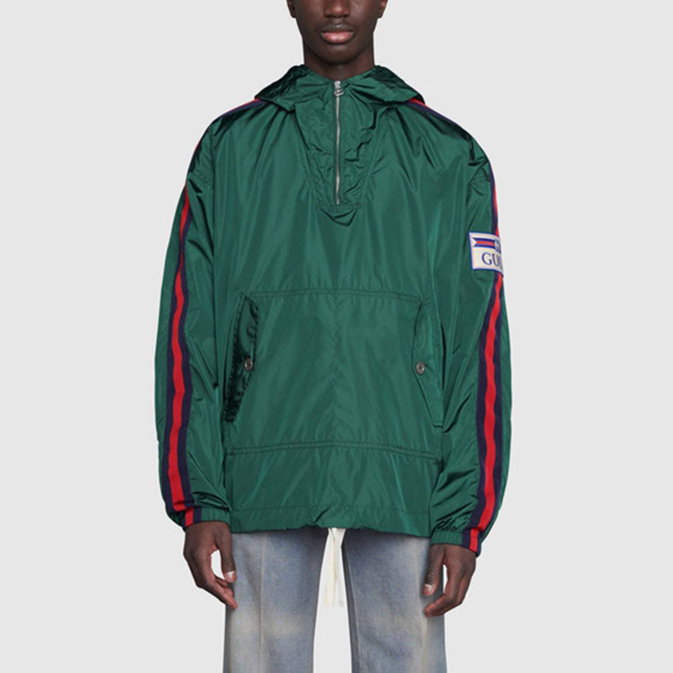Men's Gucci Colorblock Nylon Hooded Jacket Green 654827-ZAGVU-3283