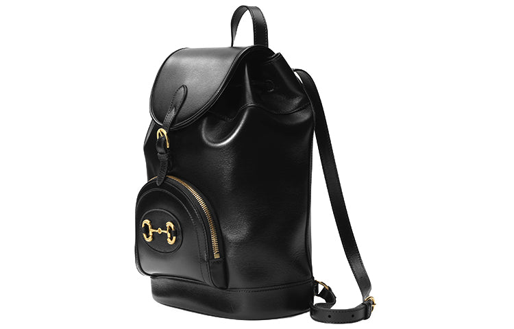 Gucci Horsebit 1955 Retro Gold buckle Leather Large Capacity schoolbag Backpack Unisex / Black Classic 620849-0YK0G-1000