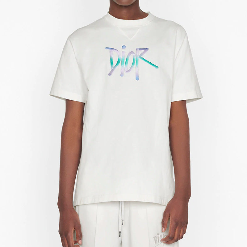 DIOR And Shawn Gradient Letter Logo Print For Men White 033J625H0554-C086