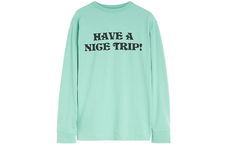 Men's Levis Logo Alphabet Printing Loose Round Neck Long Sleeves Green T-Shirt 29495-0022