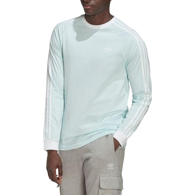 Men's adidas Stripe Logo Printing Round Neck Pullover Long Sleeves Light Blue T-Shirt HK7286