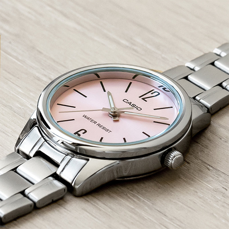CASIO Waterproof Stainless Steel Strap Quartz Pink Watch Dial Pink Analog LTP-V005D-4B