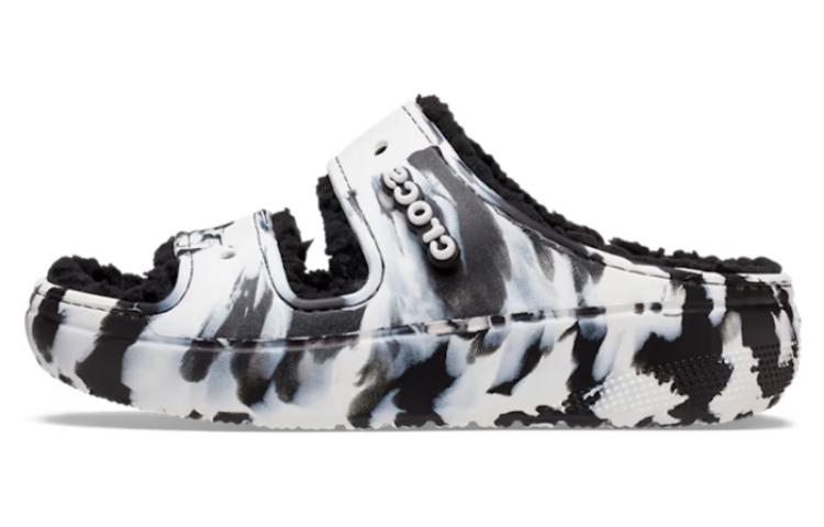 Crocs Classic Cozzzy Marbled Sandals 'Black White' 207907