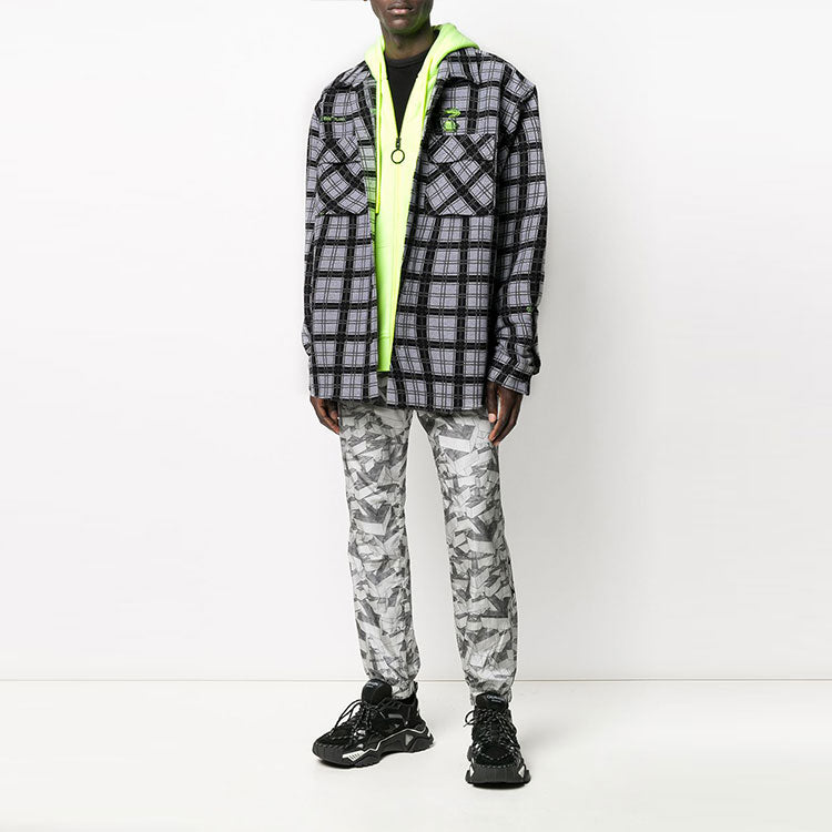 Off-White Plaid hooded Long Sleeves Shirt Loose Fit Black OMGA100R20G530016200FLUO