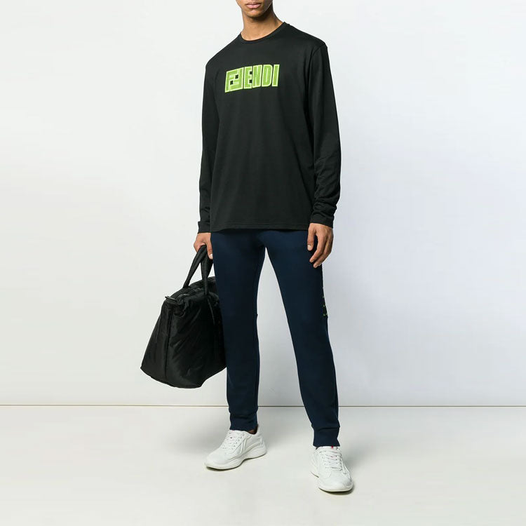 Men's FENDI SS21 Fluorescence Alphabet Long Sleeves Black FAF552A8JZF17W0