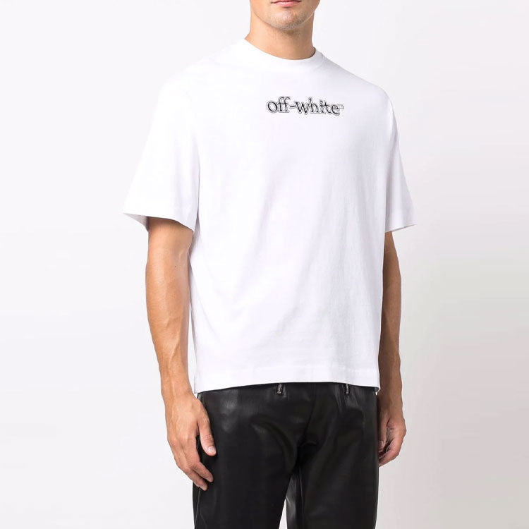 Men's Off-White Logo Printing Pullover Short Sleeve Loose Fit White T-Shirt OMAA120F21JER0010110
