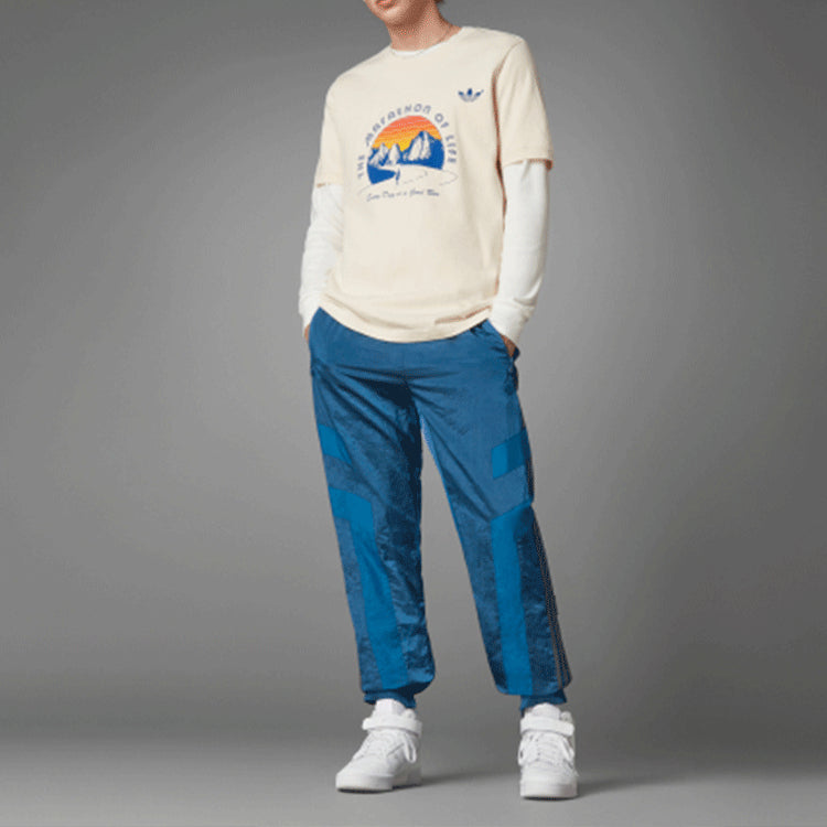 adidas originals Bluev. Grp Tee Snow Mountain Alphabet Pattern Round Neck Sports Short Sleeve Beige HC7587