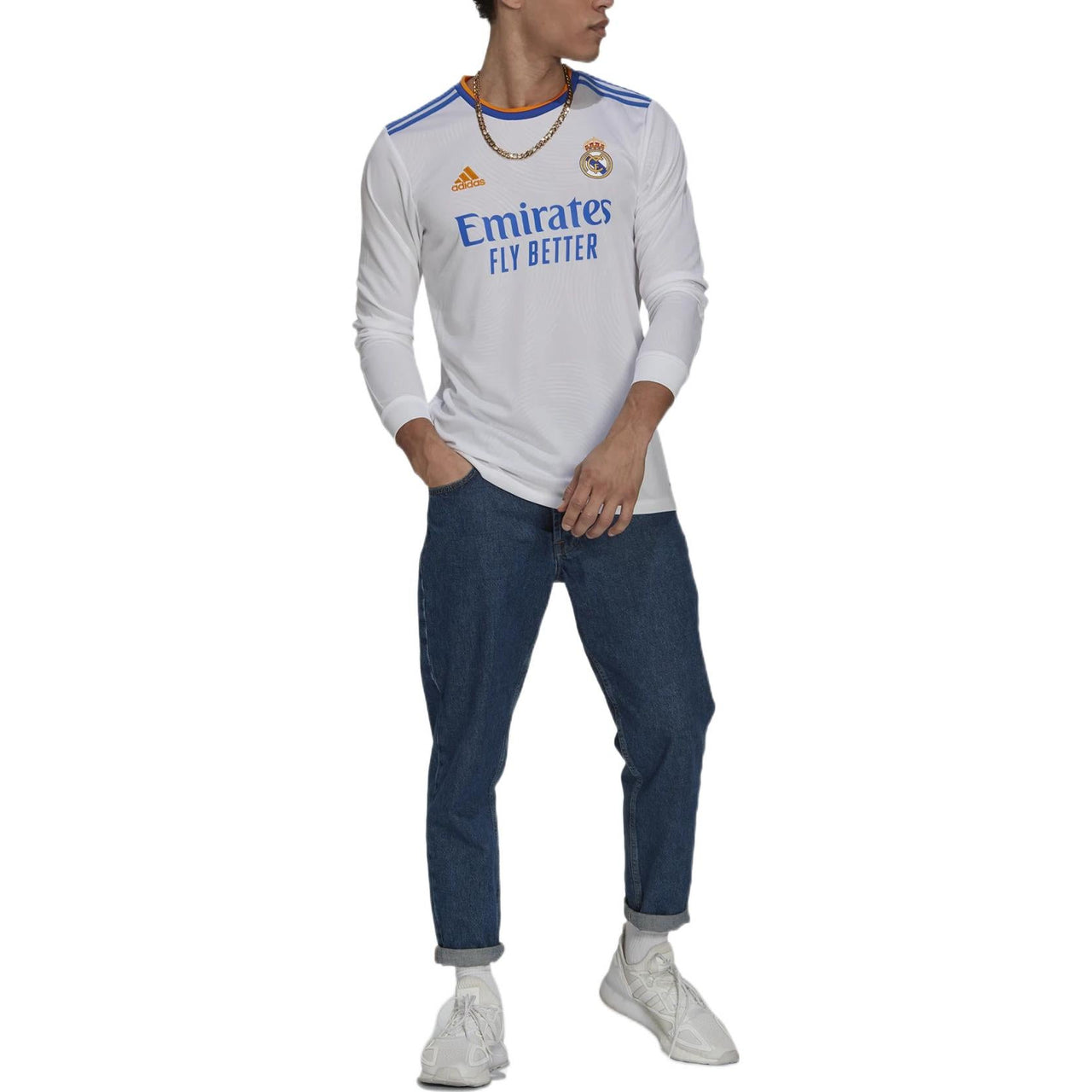adidas Real Madrid 21/22 Long Sleeve Home Jersey Asia Sizing 'White Blue' GR3989