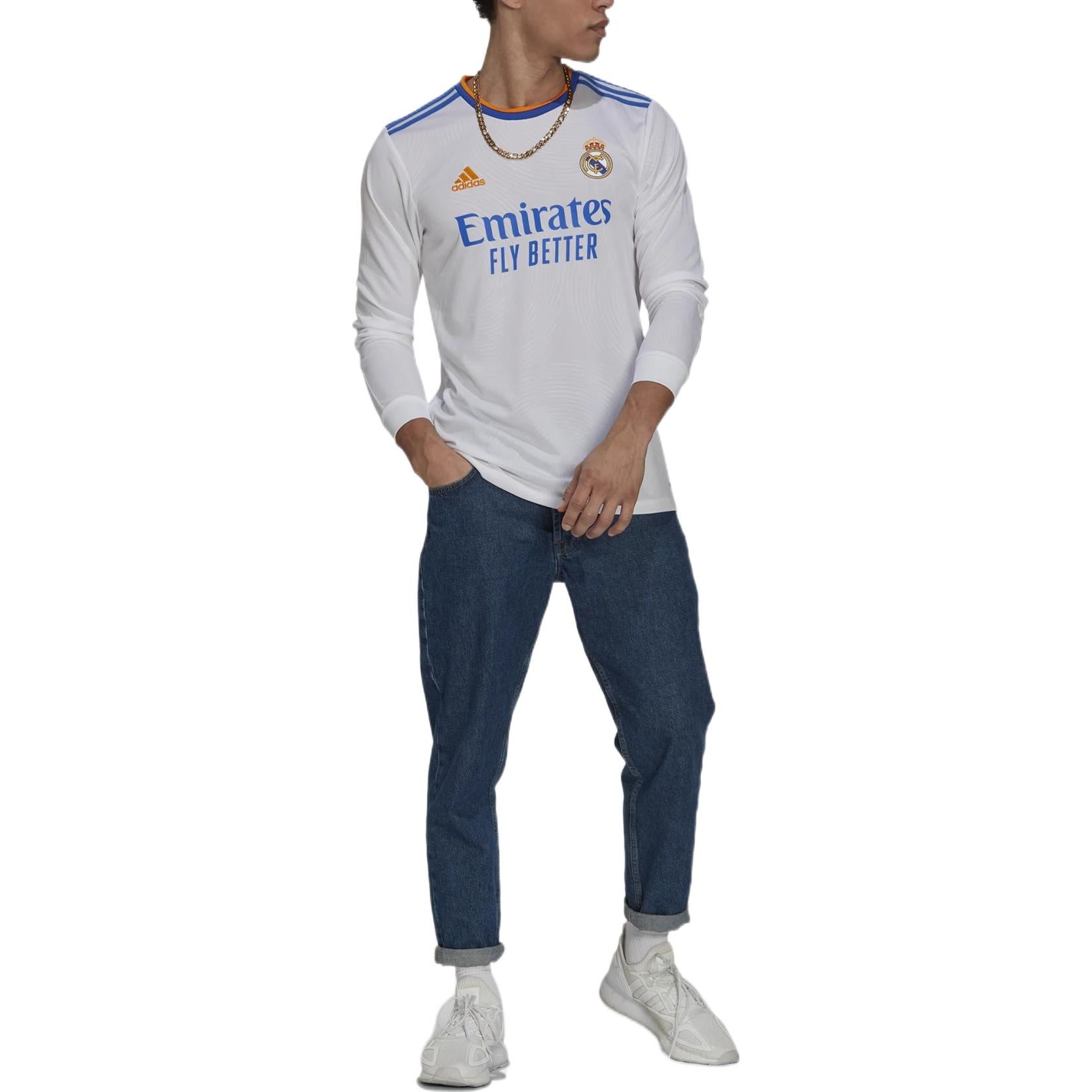 adidas Real Madrid 21/22 Long Sleeve Home Jersey Asia Sizing 'White Blue' GR3989