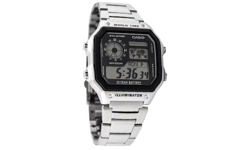 CASIO Youth Series Standard Stainless Steel Sliver Quartz Waterproof Mens Silver Digital AE-1200WHD-1AV