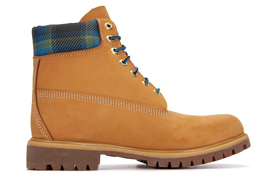 Timberland Premium 6 Inch Boots 'Wheat with Blue Tartan Collar' A2EUX231