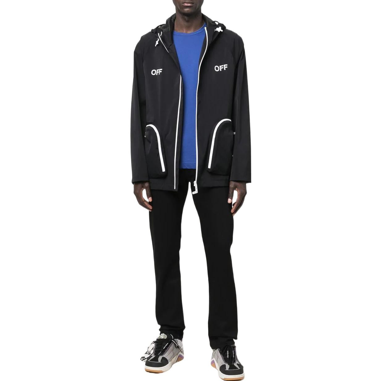 Men's Off-White SS22 Alphabet Printing Zipper Hooded Jacket Version Black OMEB029S22FAB0011001