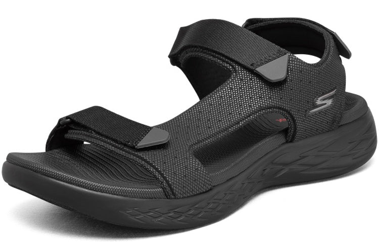 Skechers On The Go 600 Velcro Outdoor Open Toe Flat Heel Sports Full Black Sandals 55383-BBK