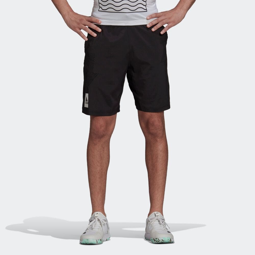 Men's adidas Elastic Waist Straight Solid Color Shorts Black HA2557