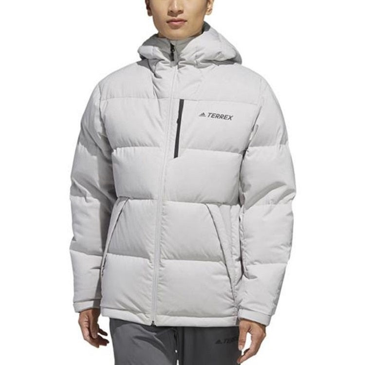 adidas Outdoor Sports hooded Stay Warm Down Jacket Gray White FJ9236