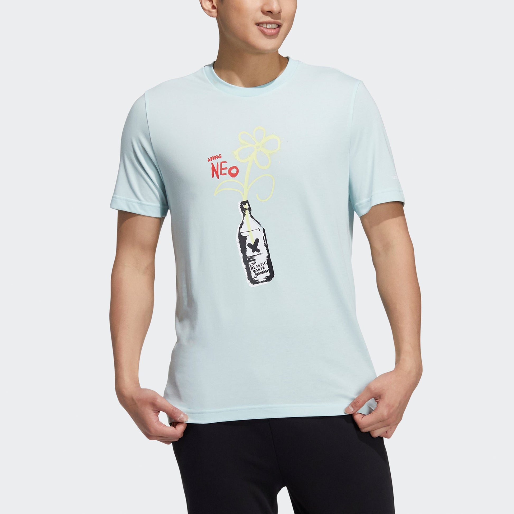 adidas neo M July Tee 1 Cartoon Printing Sports Round Neck Short Sleeve Mint Green HF0464