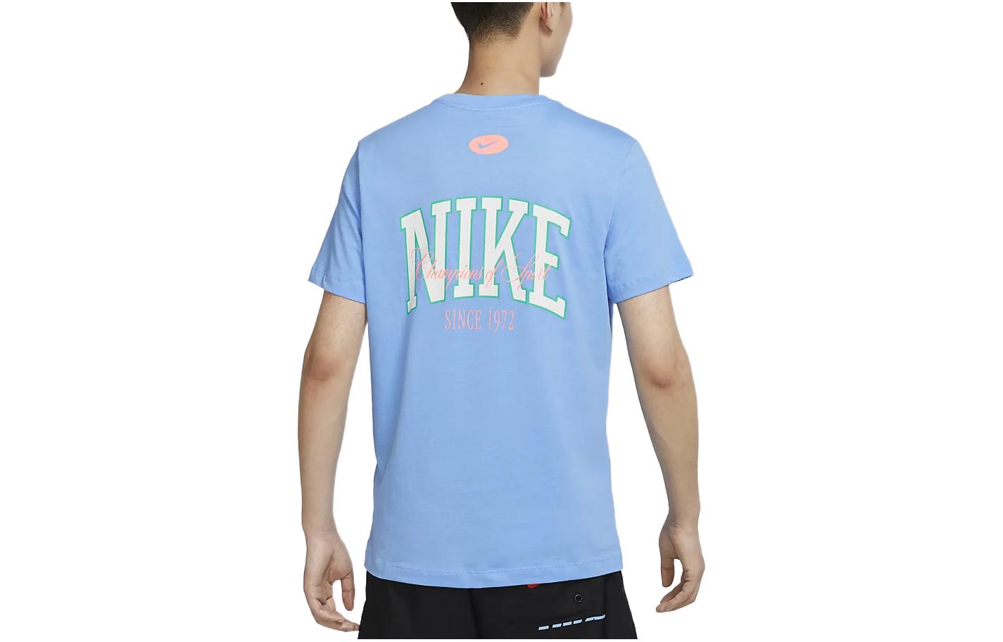 Men's Nike Large Logo Alphabet Printing Round Neck Short Sleeve City Blue T-Shirt DR8031-412