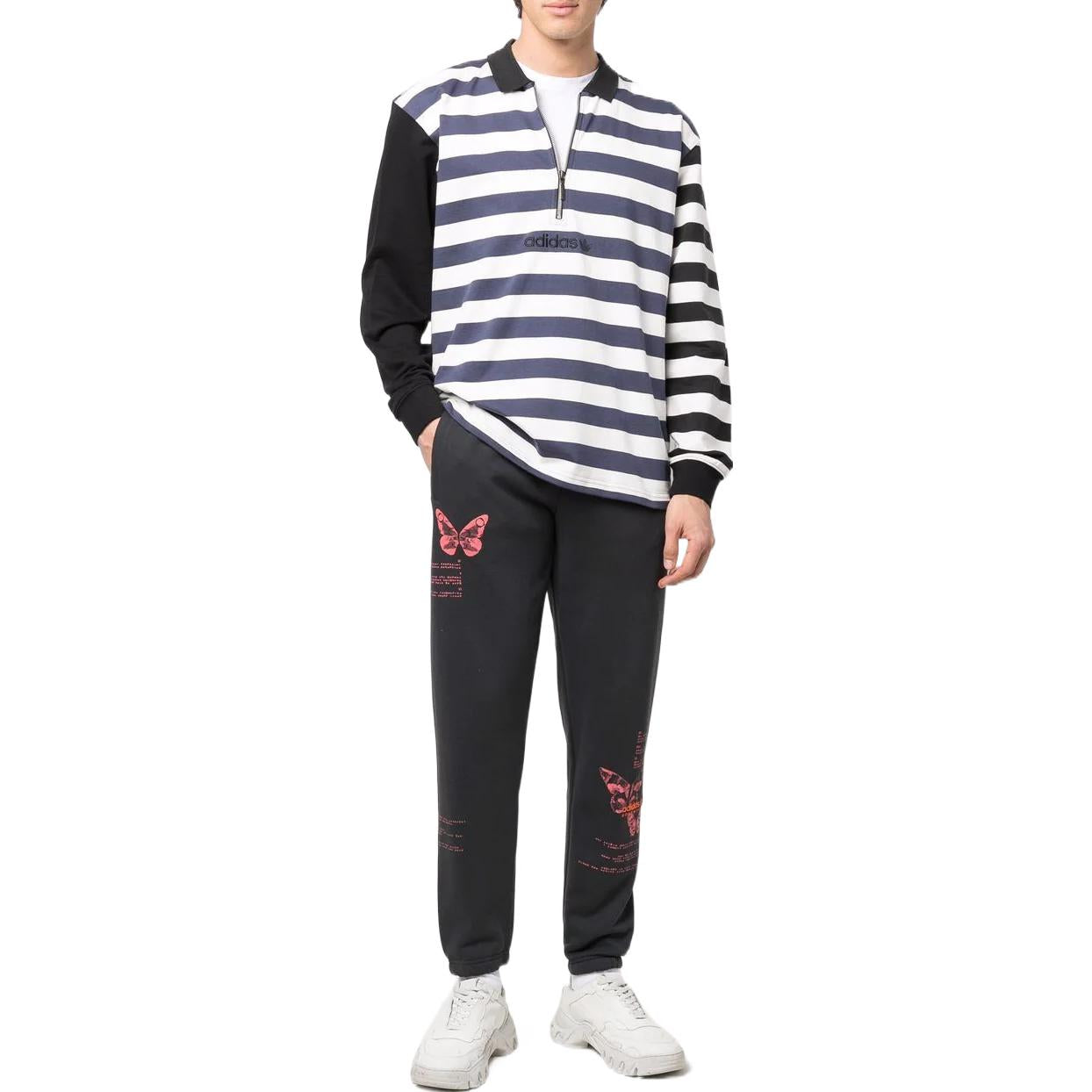 Men's adidas originals Logo Printing Stripe Half Zipper Long Sleeves White HE4704