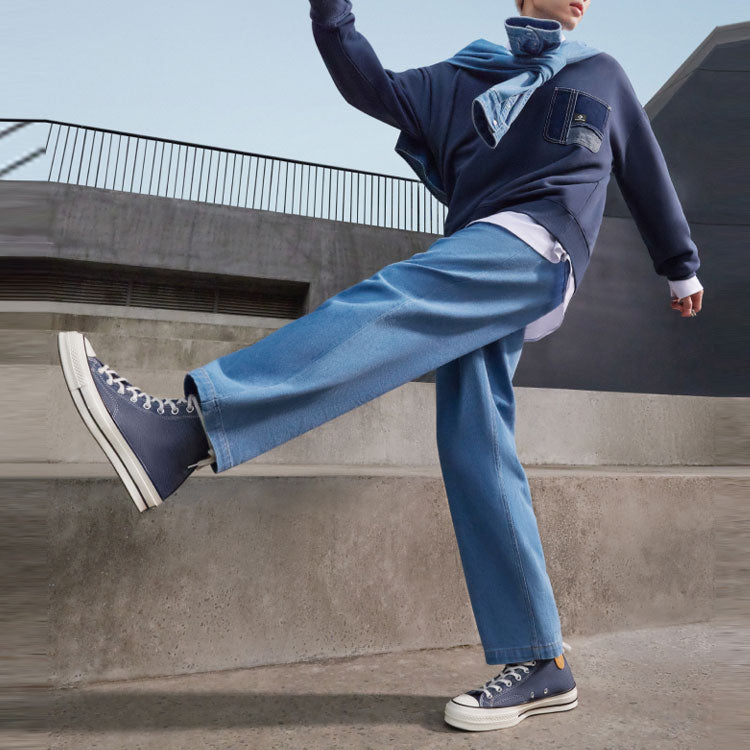 Converse Denim Patchwork Crew Sweatshirt Asia Sizing 'Navy' 10025519-A02